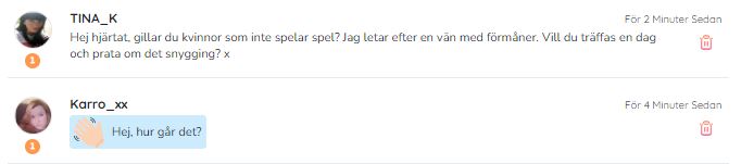 Detta är de falska meddelanden som du får så fort du registrerar dig, utan att ladda upp ett foto eller fylla i din profil.