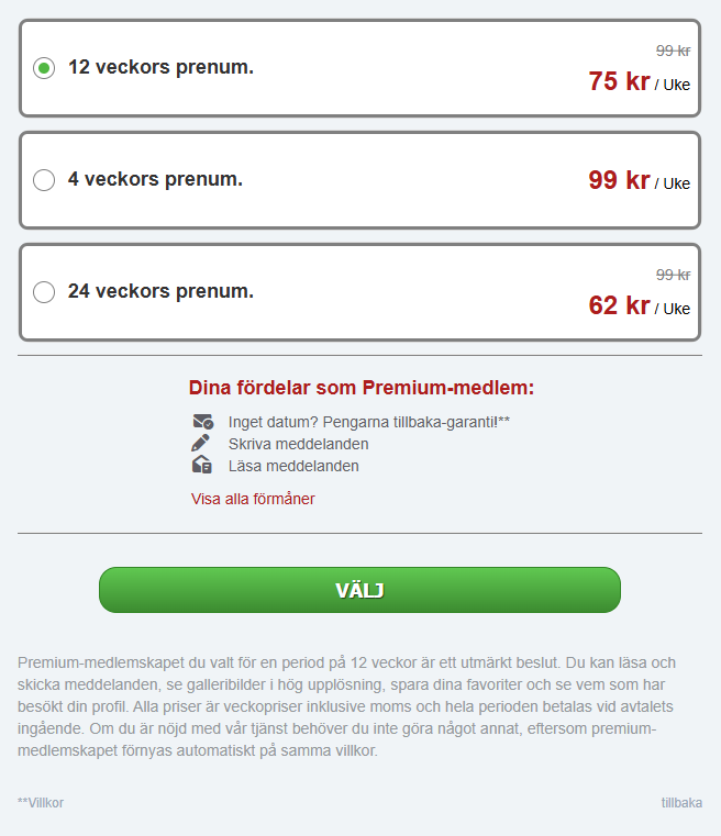 Domina-Sverige pris